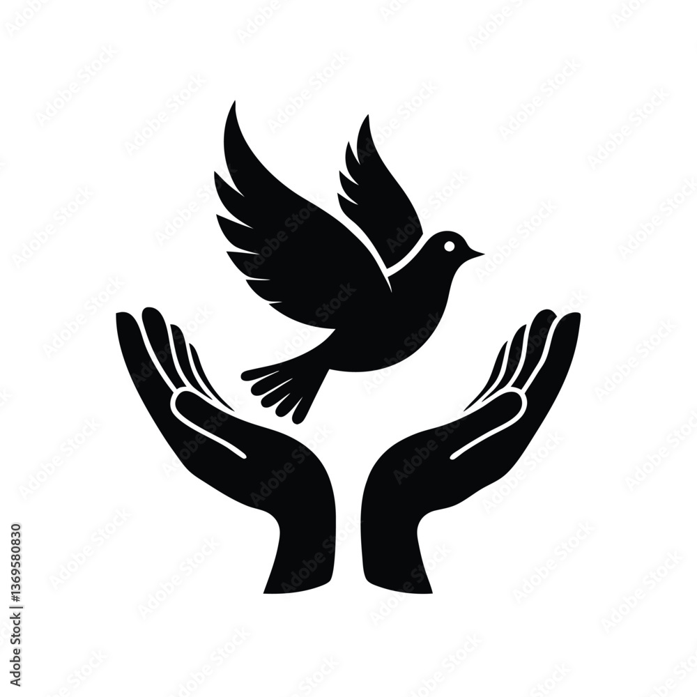 Obraz premium dove on hands silhouette peace
