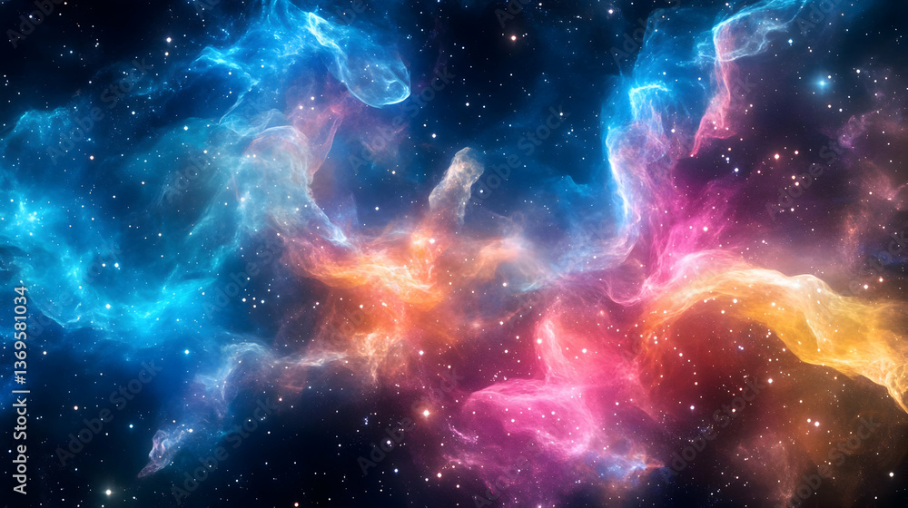 Colorful Nebula in Deep Space with Vibrant Blue and Pink Clouds and Sparkling Stars Ideal for Cosmic Backgrounds and Astronomy Themes