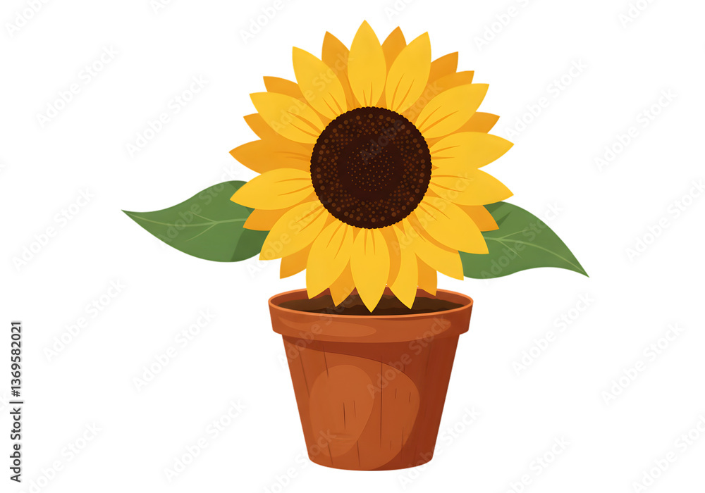 Obraz premium Yellow Sunflower In Terracotta Pot Illustration