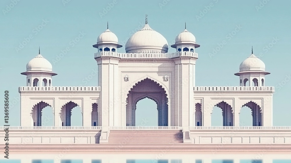 Fototapeta premium Mosque Exterior, Clear Sky, Architectural Detail, Peaceful Scene, Travel