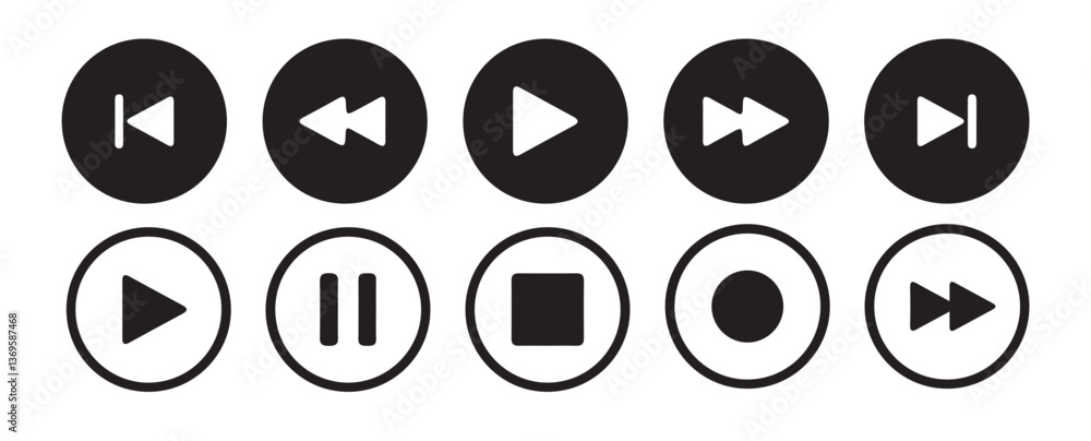 Media player control icon set, interface multimedia symbols, play and pause buttons icon set, ideal for media player. Elements for video streaming app. Vector Eps 10 Media player control icon set, interface multimedia symbols, play and pause buttons icon set, ideal for media player. Elements for video streaming app. Vector Eps 10