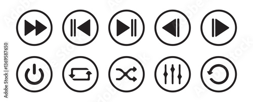 Media player control icon set, interface multimedia symbols, play and pause buttons icon set, ideal for media player. Elements for video streaming app. Vector  Eps 10