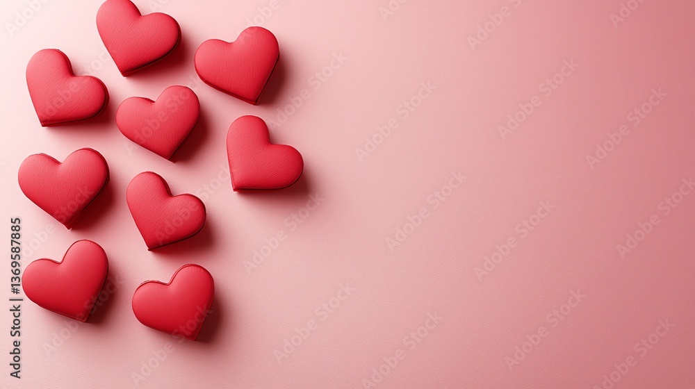A visually appealing arrangement of red heart shapes on a soft pink background, symbolizing love and affection. A visually appealing arrangement of red heart shapes on a soft pink background, symbolizing love and affection.