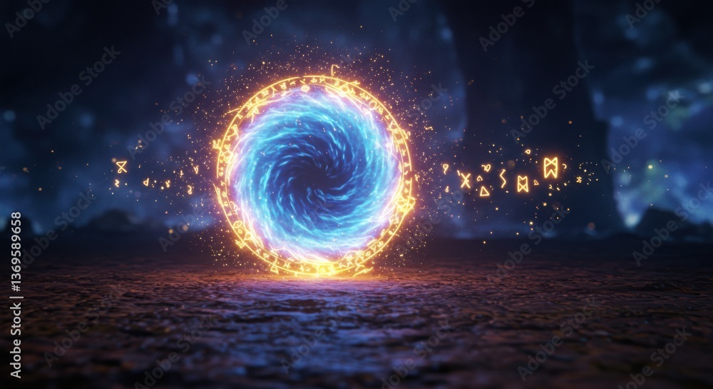Fototapeta premium Fiery orange energy portal with glowing effects
