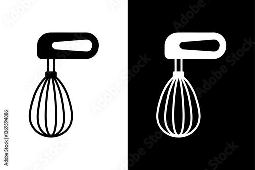Hand Mixer Silhouette Vector Black & White Kitchen Appliance Icon.