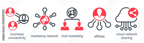 A set of 5 business icons as business connectivity marketing network, viral marketing