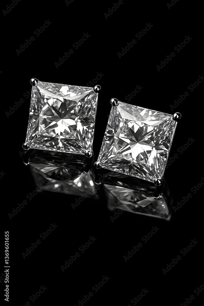 Fototapeta premium A pair of square-shaped white diamonds,