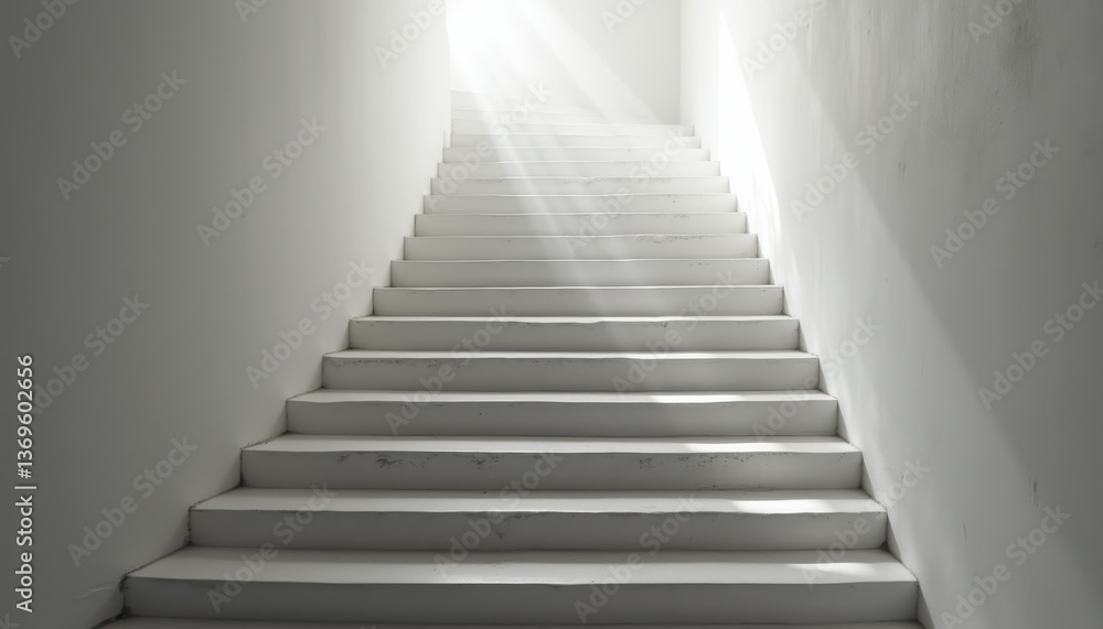 Ascending Steps: A High-Key Architectural Staircase Bathed in Natural Light, Abstract Minimalist Design Ascending Steps: A High-Key Architectural Staircase Bathed in Natural Light, Abstract Minimalist Design