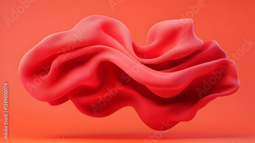 Abstract Red Fluid Shape in Motion on Orange Background