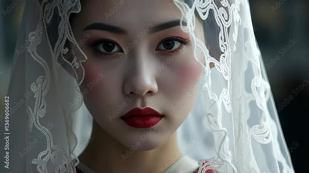 Bride with traditional veil exuding elegance in soft light Bride with traditional veil exuding elegance in soft light