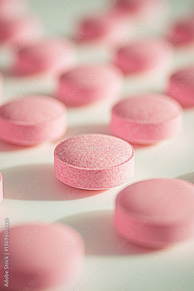 Pink pills arranged on a white background for online pharmacy and treatment Pink pills arranged on a white background for online pharmacy and treatment
