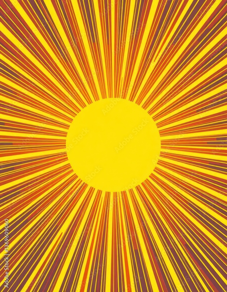 Fototapeta premium Vibrant yellow sunburst radiating outwards, bold graphic lines , summer, design, joyful