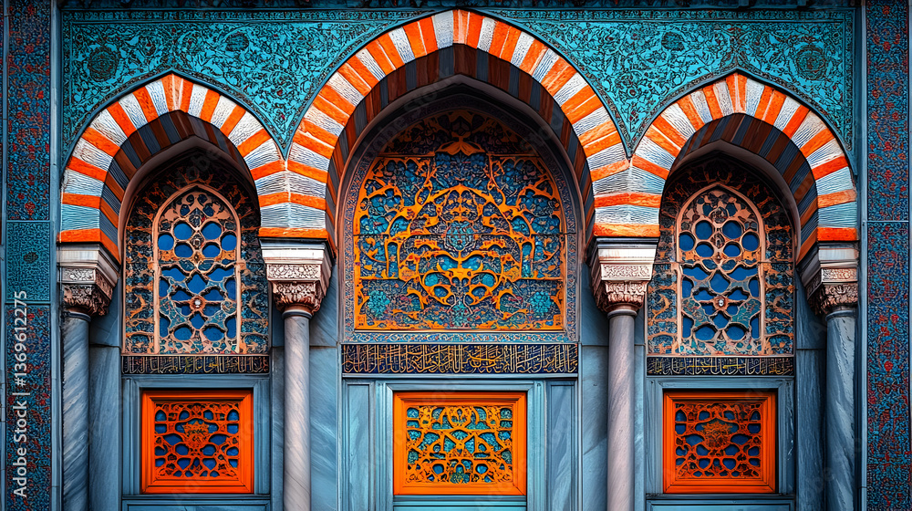 Obraz premium Ornate architectural facade featuring intricate designs and vibrant colors.