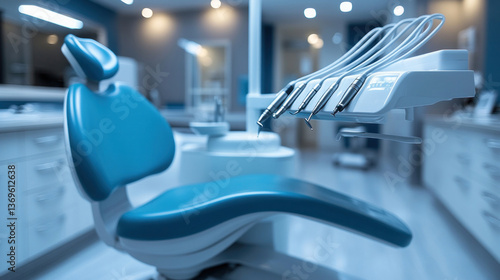 A soft-focus dentist background with dental tools in the foreground, creating depth and clarity