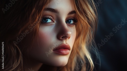 Wallpaper Mural Young Beautiful Woman Portrait with Stunning Blue Eyes and Soft Light Torontodigital.ca