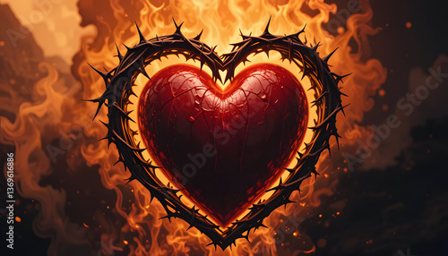 Sacred Heart of Jesus Surrounded by Flames and Thorns

