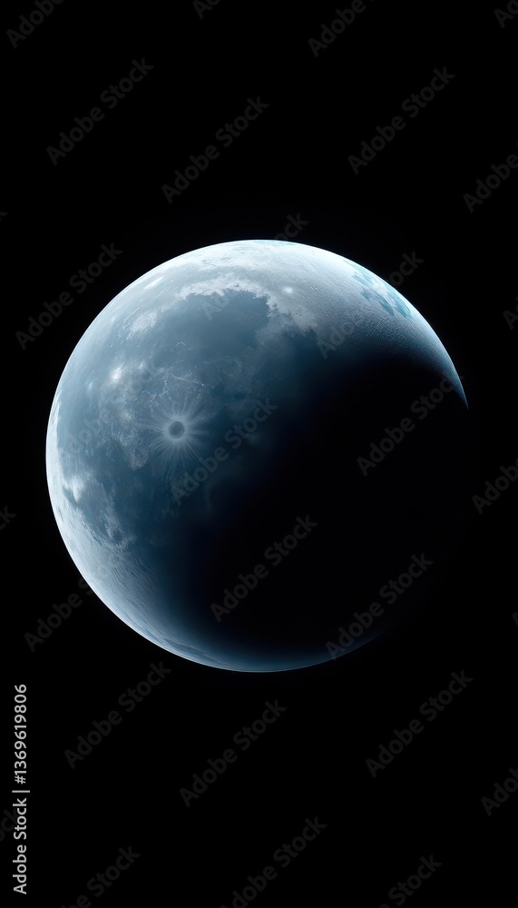Fototapeta premium Vast, cratered lunar surface; Earth hangs immense, vibrant blue and white in black sky, science, image