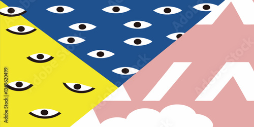 A multi-colored composition of geometric forms and vague facial features.
