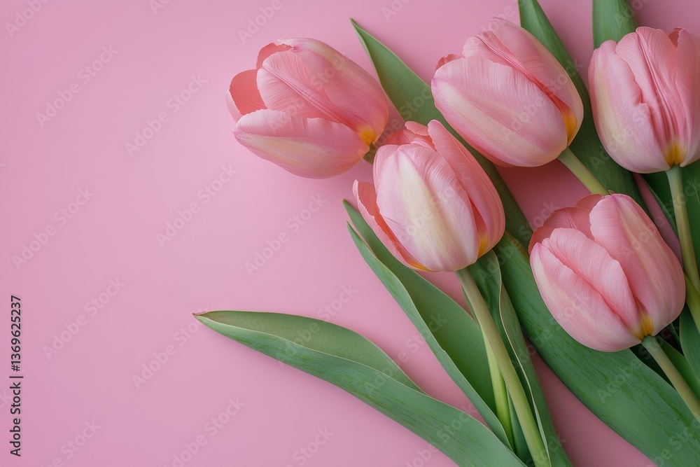Elegant Petals: A cluster of delicate pink tulips arranged artfully against a complementing backdrop. Capturing the essence of spring, the image exudes freshness and grace. Elegant Petals: A cluster of delicate pink tulips arranged artfully against a complementing backdrop. Capturing the essence of spring, the image exudes freshness and grace.
