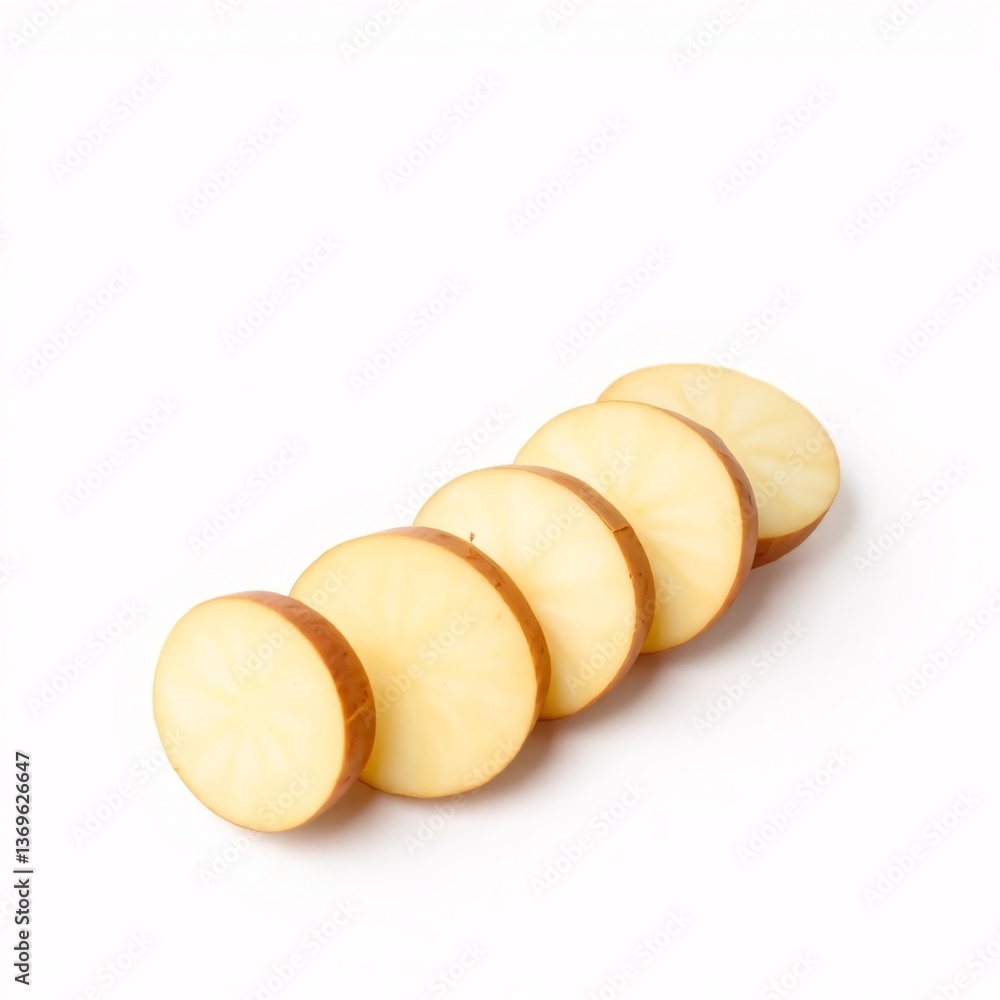 Freshly sliced potatoes on a white background Freshly sliced potatoes on a white background