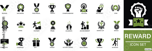 Reward icon set award, prize, medal, gift, trophy, You can easily change the color.
