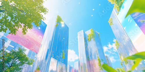 Obraz na płótnie A sustainable cityscape with renewable energy, glowing holographic signs w salonie