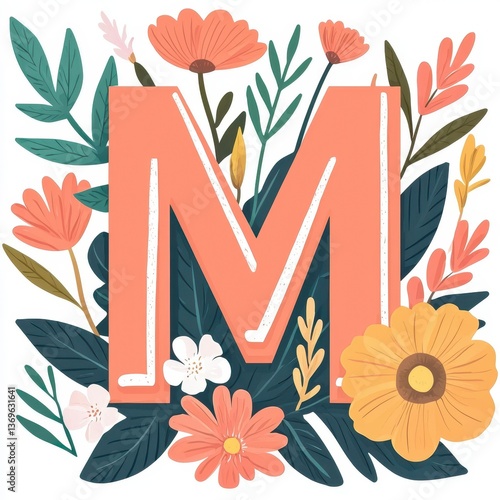 Floral Letter M Springtime Alphabet Design