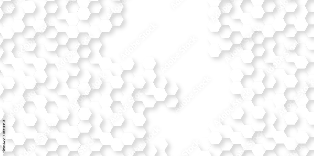 White Hexagonal Background. Luxury White Pattern. Vector Illustration. 3D Futuristic abstract honeycomb mosaic white background. geometric mesh cell texture. modern futuristic wallpaper.
White Hexagonal Background. Luxury White Pattern. Vector Illustration. 3D Futuristic abstract honeycomb mosaic white background. geometric mesh cell texture. modern futuristic wallpaper.