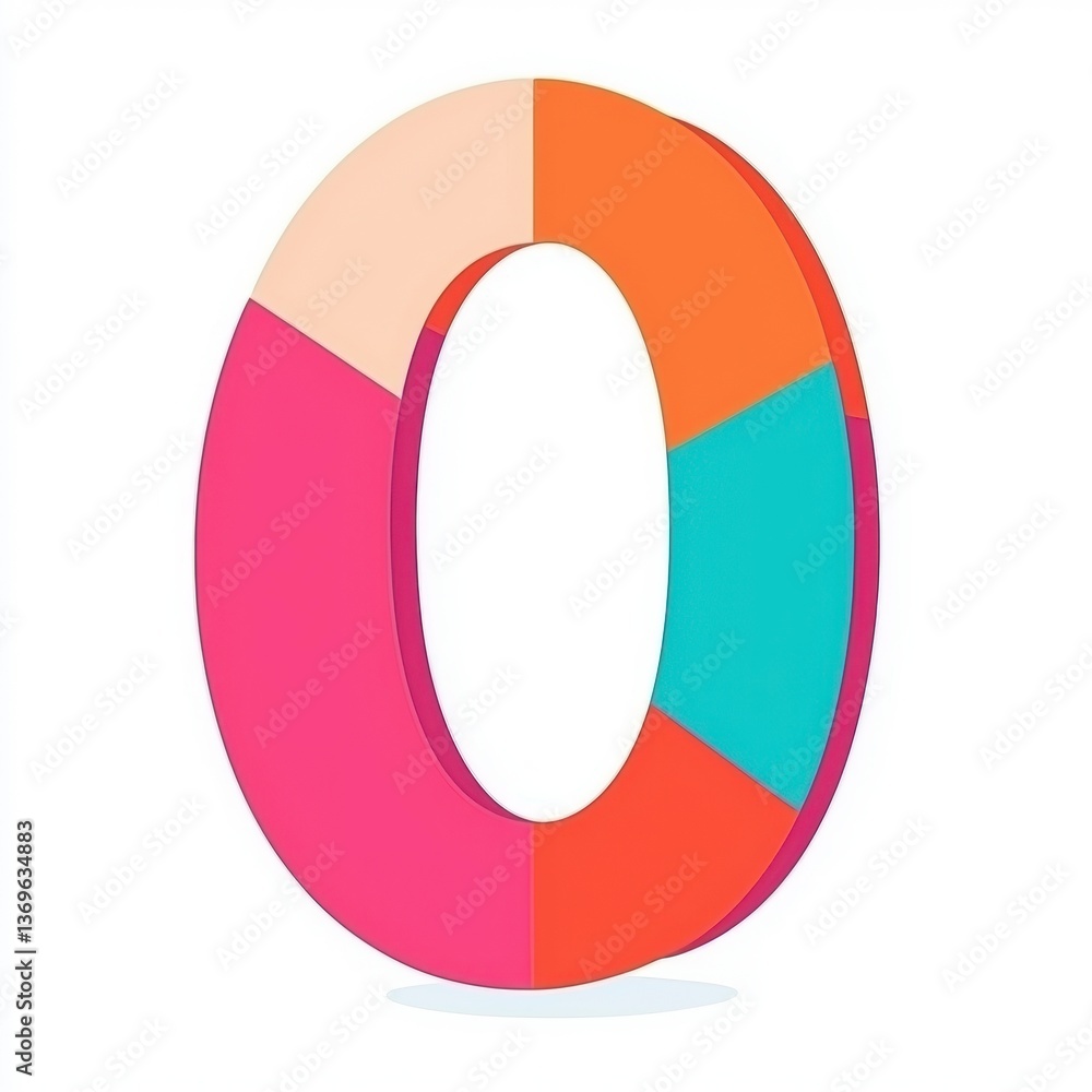Colorful 3D Pie Chart Shaped as Number Zero Colorful 3D Pie Chart Shaped as Number Zero