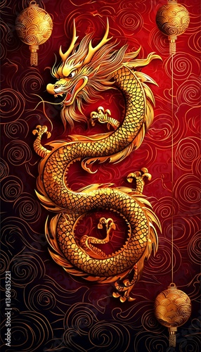 Wallpaper Mural Golden Dragon, Chinese New Year, Festive Background Torontodigital.ca