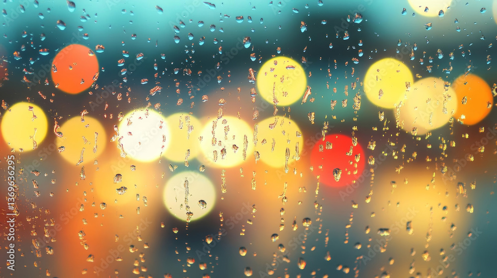 beautiful view of colorful bokeh lights through rain soaked window, creating dreamy atmosphere beautiful view of colorful bokeh lights through rain soaked window, creating dreamy atmosphere