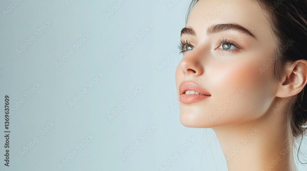 Young Woman Gazing Thoughtfully into Empty Space with Radiant Glow Young Woman Gazing Thoughtfully into Empty Space with Radiant Glow