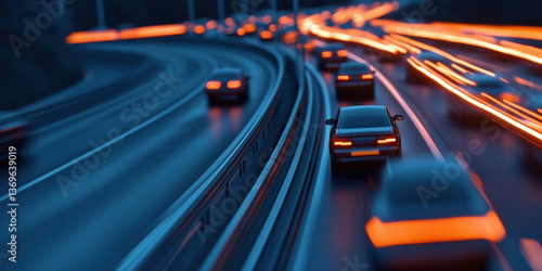 Wallpaper Mural futuristic highway with glowing car lights, showcasing advanced traffic flow at night Torontodigital.ca