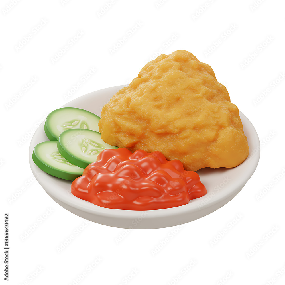 3d smoth Crispy Fried Chicken with Cucumber and Ketchup A Delicious 3D Rendered Food Image 3d smoth Crispy Fried Chicken with Cucumber and Ketchup A Delicious 3D Rendered Food Image