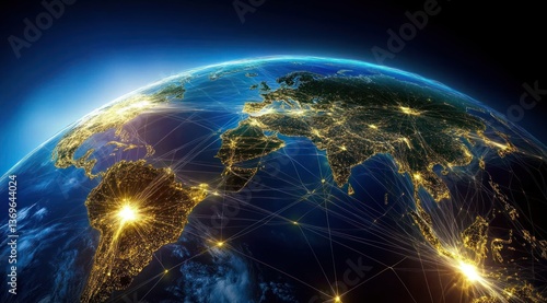 global network concept with glowing connections across the Earth