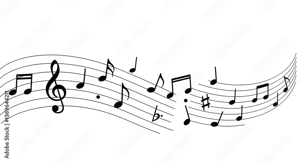 Flowing musical staff with notes and treble clef, minimalist design. Flowing musical staff with notes and treble clef, minimalist design.