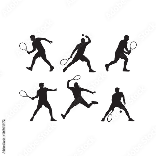 Wallpaper Mural Tennis Players Silhouette Set Isolated On A White Background Torontodigital.ca