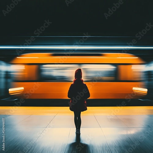Subway Rush: Woman Awaits Train.