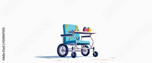 Adaptive wheelchair for special needs child on white background, inclusivity