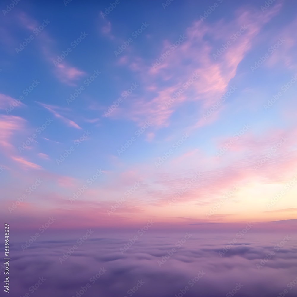 Fototapeta premium Serene Pink And Purple Sunset Above A Sea Of Clouds