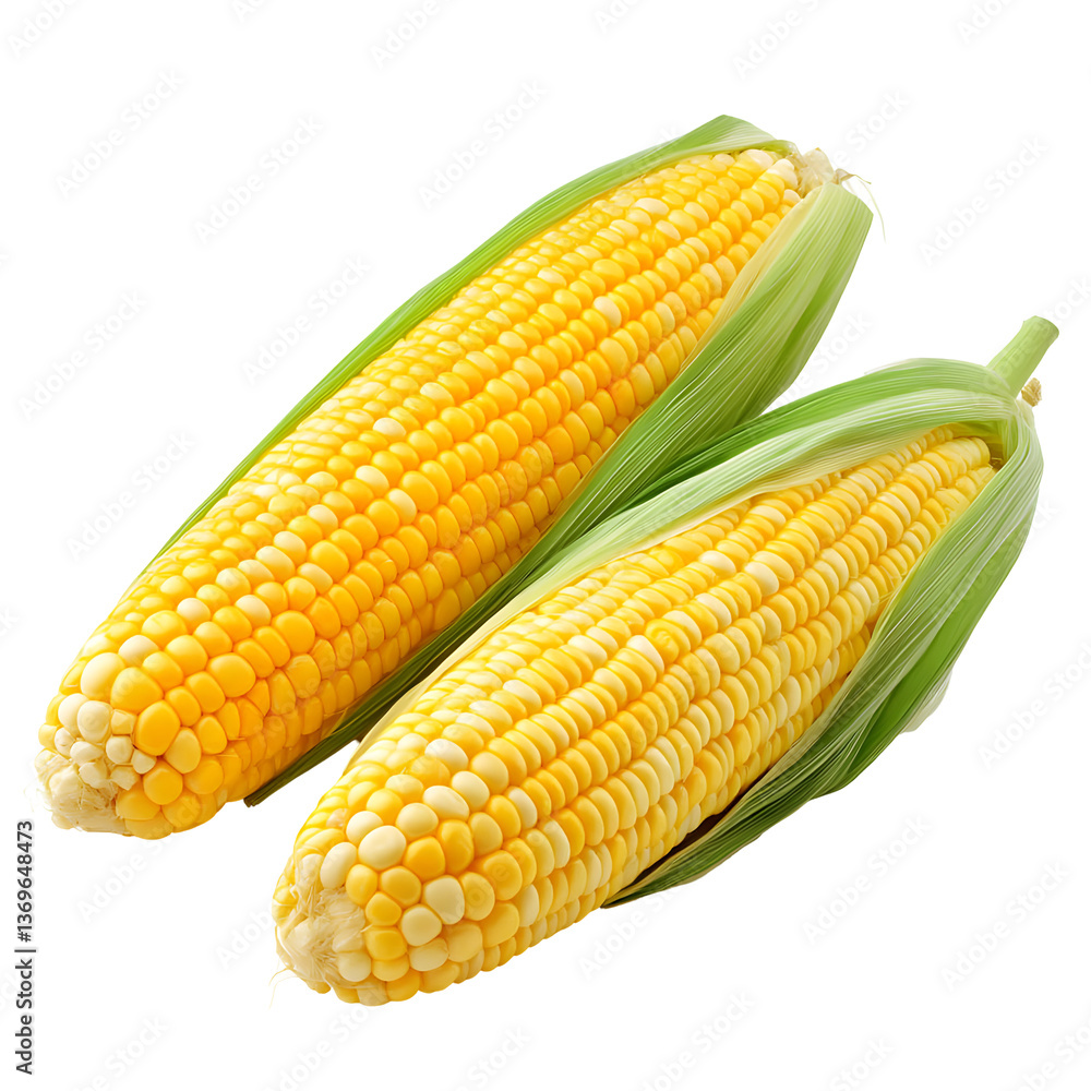 Fresh yellow corn cob, isolated, a healthy sweet grain Fresh yellow corn cob, isolated, a healthy sweet grain