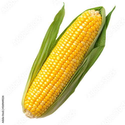 Fresh yellow corn cob, isolated, a healthy sweet grain