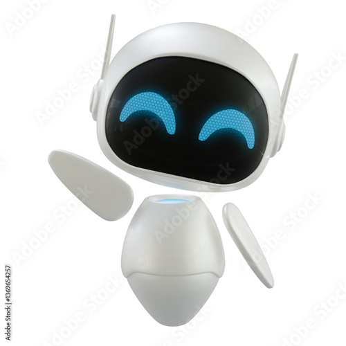 Artificial intelligence personal assistant robot with a say hi gesture. Mini robot 3d character.