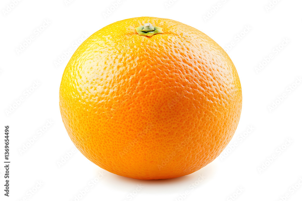 Whole orange isolated on white background showcasing its bright color and dimpled texture Whole orange isolated on white background showcasing its bright color and dimpled texture
