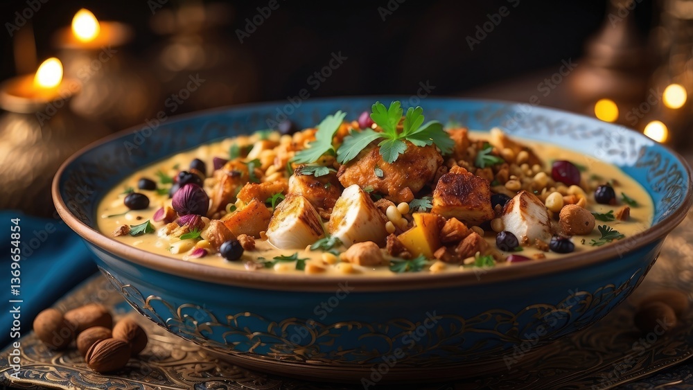 Two brown ceramic bowls filled with a creamy dessert topped with walnuts, Two brown ceramic bowls filled with a creamy dessert topped with walnuts,