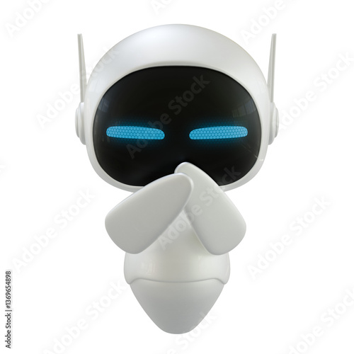 Artificial intelligence personal assistant robot with a suspicious gesture. Mini robot 3d character.