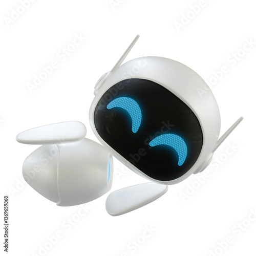Personal assistant robot with a flirting gesture. Mini robot 3d character.