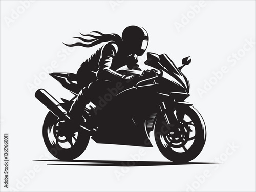  Motorcycle Rider Silhouette in Dynamic Pose with Bold Lines and Dramatic Contrast