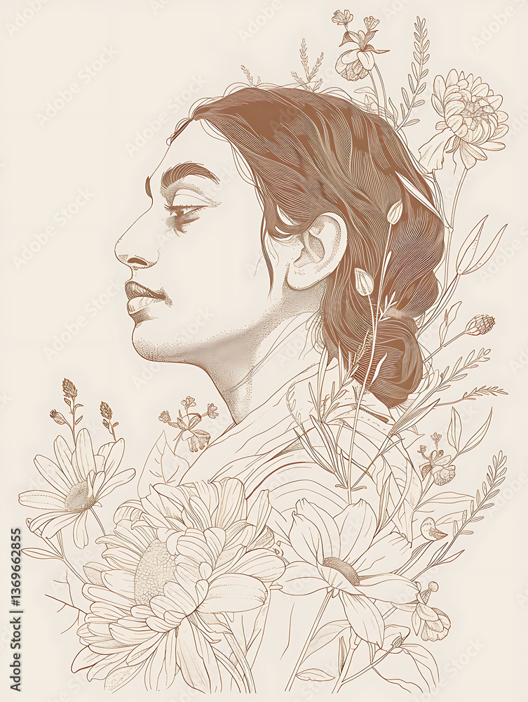 A Portrait of a Woman Surrounded by Flowers A Portrait of a Woman Surrounded by Flowers