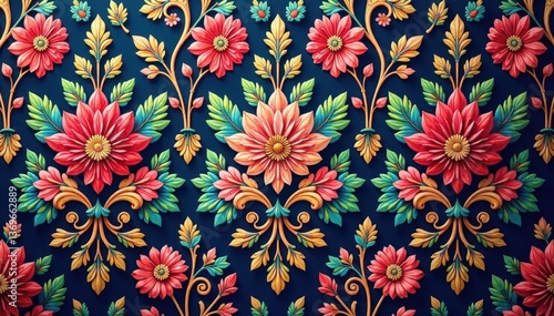 Intricate floral damask, repeating elegant design, classic, silver